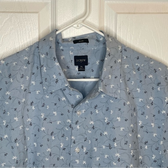 J. Crew Slim Fit Short Sleeve Floral Print Chambray Shirt XL - Picture 4 of 9
